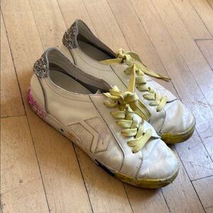 Dolce Vita White and Yellow Sneakers with Bright Laces